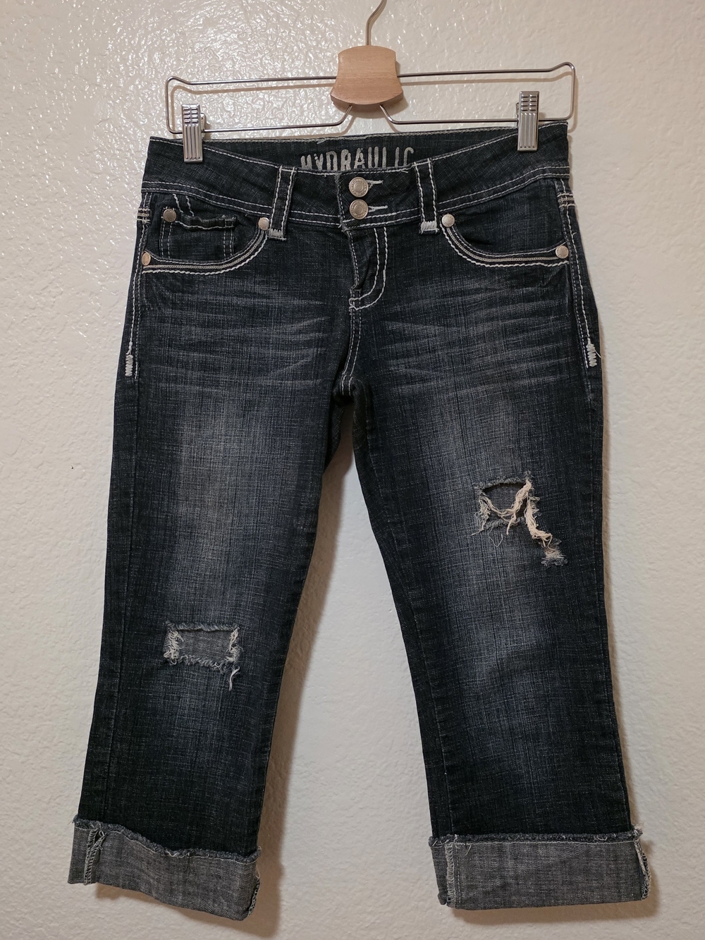 Hydraulic Blue Distressed Cropped Jeans Super Low Rise Jeans